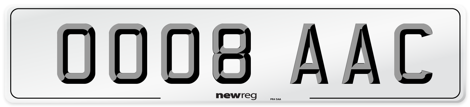 OO08 AAC Number Plate from New Reg